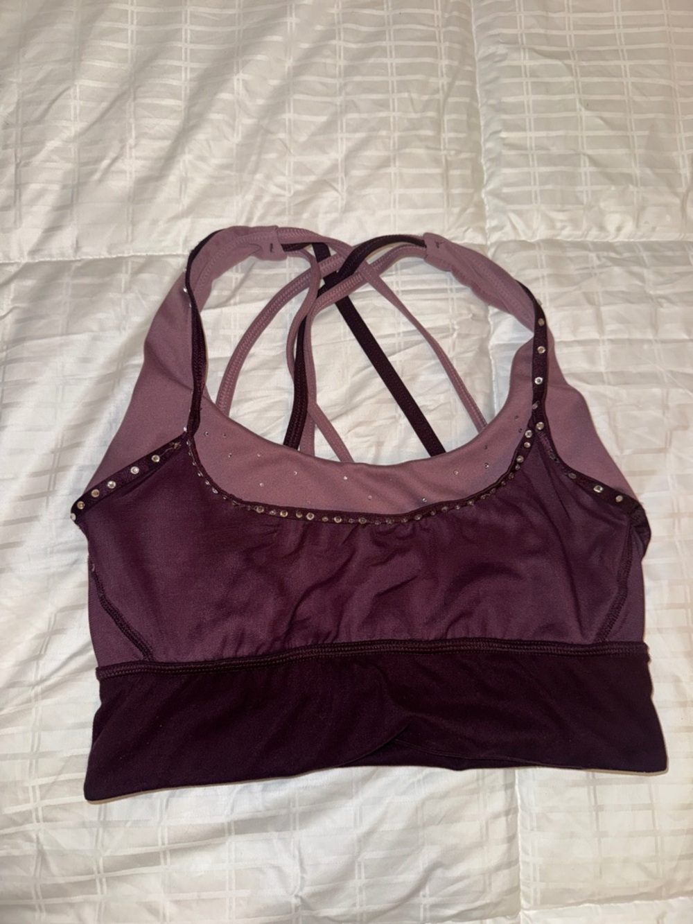 Plum Strappy Sports Bralette Hand Rhinestoned